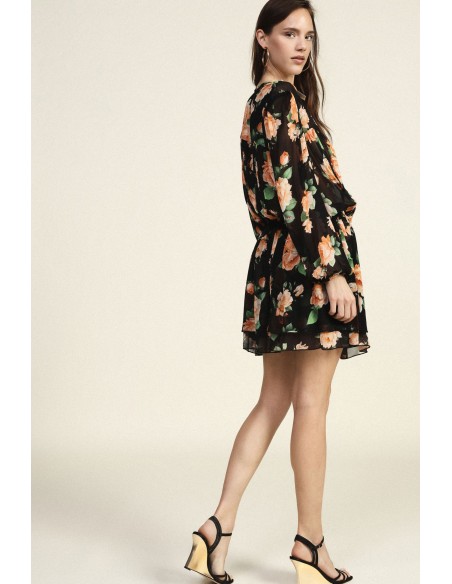 Vestido Curto Estampado Floral Franzido Com Laços Dixie