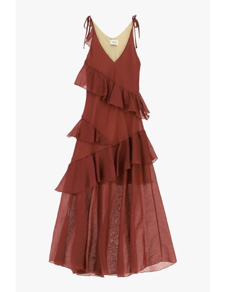 Vestido Longo com Folhos Assimétricos e Alças Reguláveis Dixie