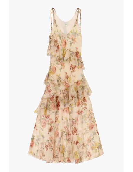 Vestido Longo Floral com Folhos e Alças Finas Dixie