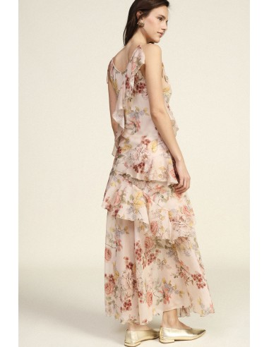 Vestido Longo Floral Com Folhos E Alças Finas Dixie