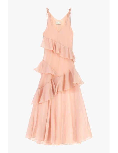 Vestido Longo com Folhos e Alças Reguláveis Dixie