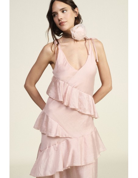 Vestido longo com folhos e alças reguláveis Dixie