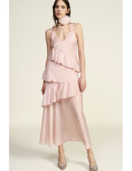 Vestido Longo Com Folhos E Alças Reguláveis Dixie