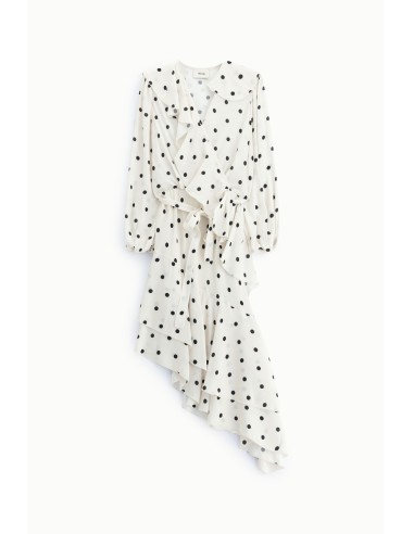 Vestido midi de bolinhas com folhos e cinto Dixie