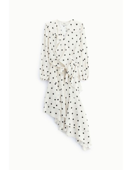 Vestido midi de bolinhas com folhos e cinto Dixie
