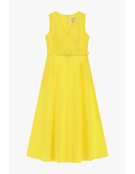 Vestido midi evasé com decote em V e cinto Dixie