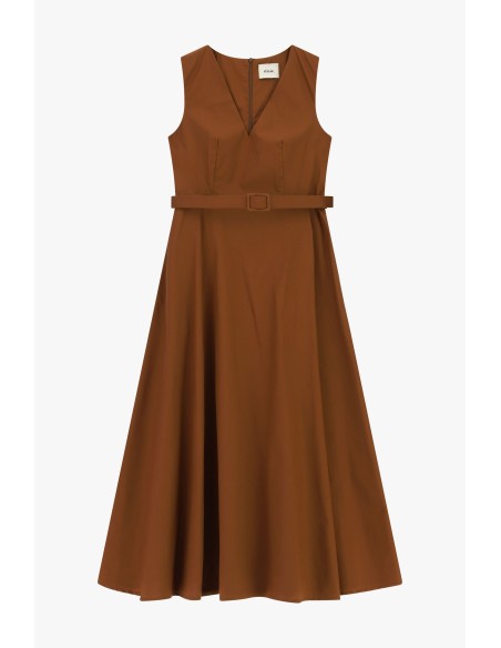 Vestido midi evasê com cinto na cintura Dixie