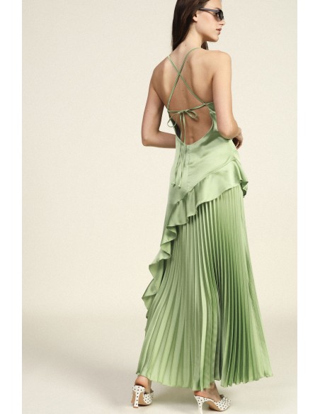 Vestido longo plissado com alças finas Dixie