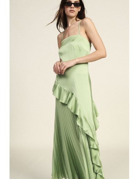 Vestido Longo Plissado com Alças Finas Dixie