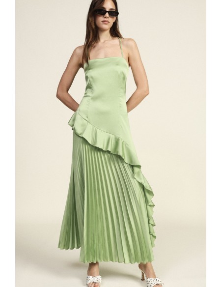 Vestido Longo Plissado com Alças Finas Dixie