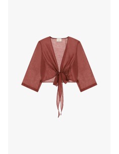 Blusa Curta Transparente Com Mangas 3/4 Dixie
