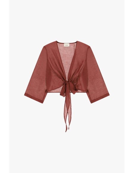 Blusa Curta Transparente Com Mangas 3/4 Dixie