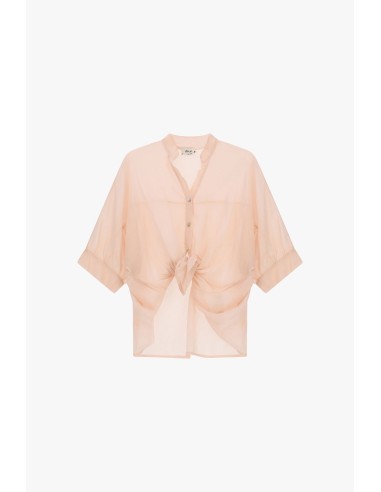 Camisa Cropped com Nó Frontal e Mangas Viradas Dixie