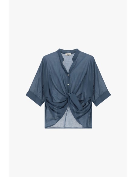 Camisa Cropped Com Nó Frontal E Mangas Viradas Dixie