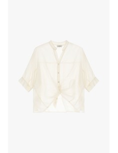 Camisa Cropped com Nó Frontal e Mangas Dobradas Dixie