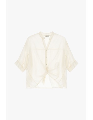 Camisa Cropped com Nó Frontal e Mangas Dobradas Dixie