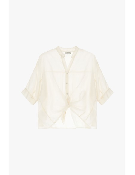 Camisa Cropped com Nó Frontal e Mangas Dobradas Dixie