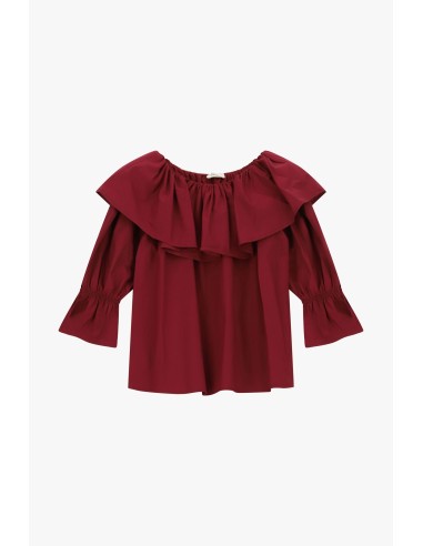 Blusa com decote Bardot e folhos, mangas 3/4 Dixie