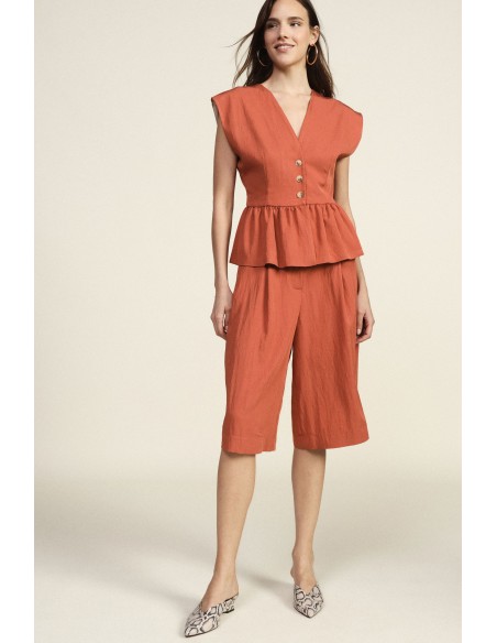 Bermuda Shorts Cintura Alta Pinças Bolsos Laterais Dixie