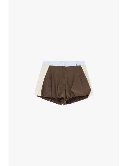 Shorts hot pants com cintura contrastante e barra franzida Dixie