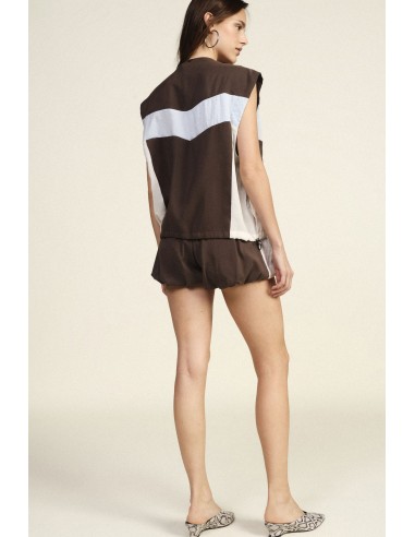 Shorts hot pants com cintura contrastante e bainha franzida Dixie