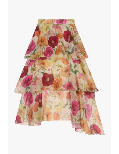 Saia longa com folhos e estampa floral assimétrica Dixie