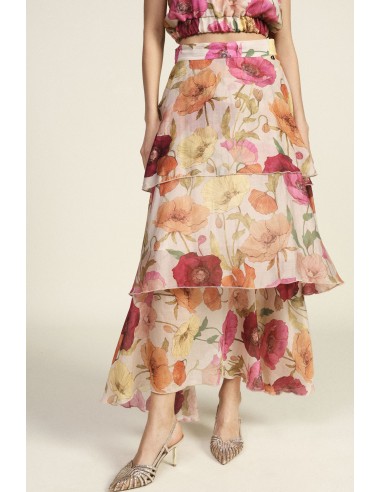 Saia longa com folhos e estampa floral assimétrica Dixie