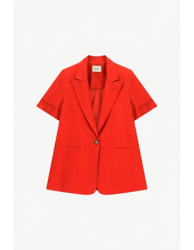 Blazer de Manga Curta de Abotoamento Simples com Bolsos de Vivo Dixie