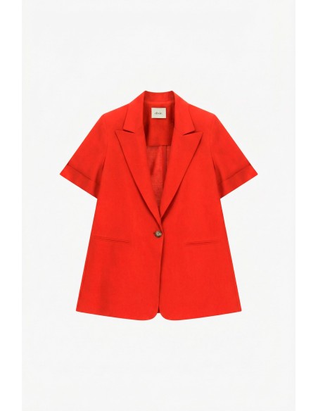 Blazer de Manga Curta de Abotoamento Simples com Bolsos de Vivo Dixie
