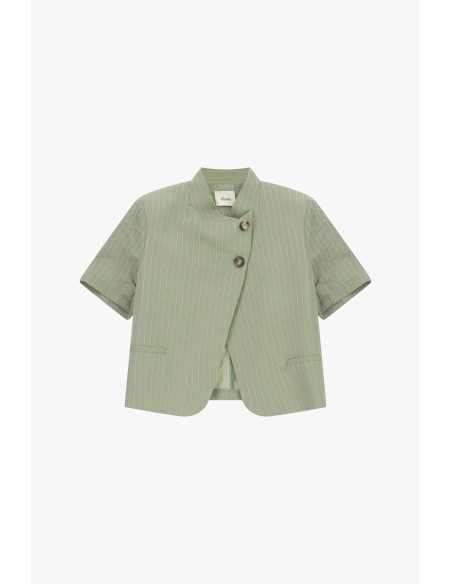 Blazer curto às riscas com mangas curtas e botões assimétricos Dixie