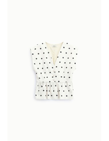 Colete com Peplum e Poás, Decote em V Dixie