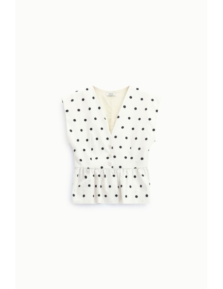 Colete com Peplum e Poás, Decote em V Dixie