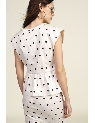 Colete com peplum e estampado de bolinhas, decote em V Dixie