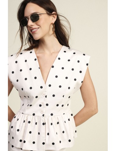Colete com peplum e poás, decote em V Dixie