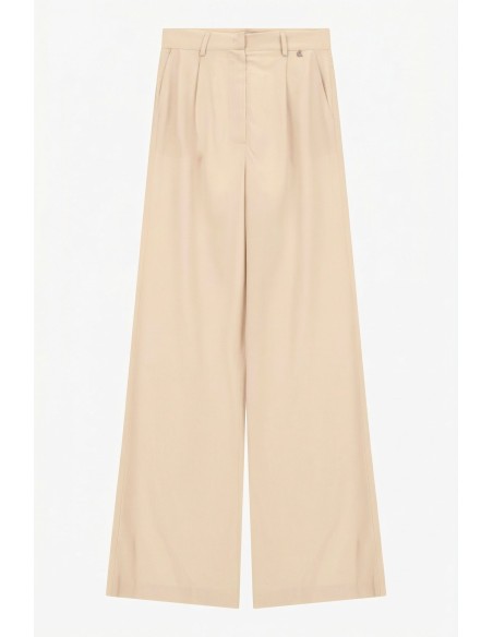 Calças de cintura alta com perna larga e pences Dixie