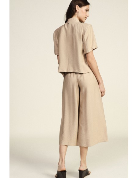 Calças Palazzo Cropped com Pinças e Bolsos Dixie