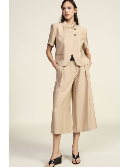 Calças Palazzo Cropped Com Pinças E Bolsos Dixie