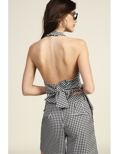 Top a quadradinhos com decote halter e laço Dixie