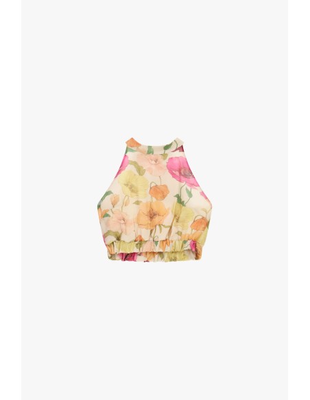 Top curto com estampa floral e barra franzida Dixie