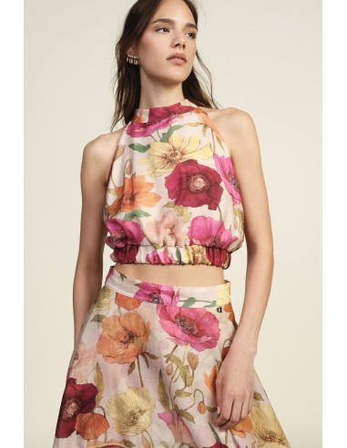 Top curto com estampado floral e barra franzida Dixie