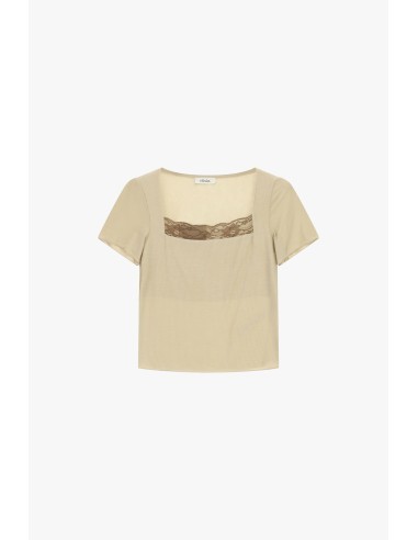 Top Decote Quadrado Mangas Curtas e Inserto de Renda Dixie
