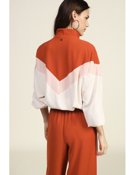 Bomber com fecho de correr e padrão de blocos de cor Dixie