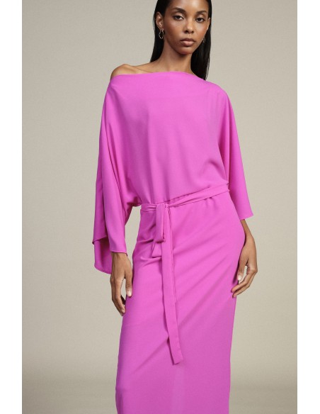 Vestido Midi Com Mangas Amplas E Cinto Dixie