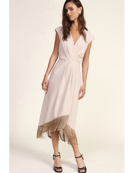 Vestido midi sem mangas com franjas assimétricas Dixie