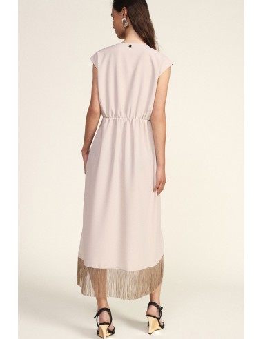 Vestido midi sem mangas com franjas assimétricas Dixie