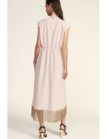 Vestido midi sem mangas com franjas assimétricas Dixie