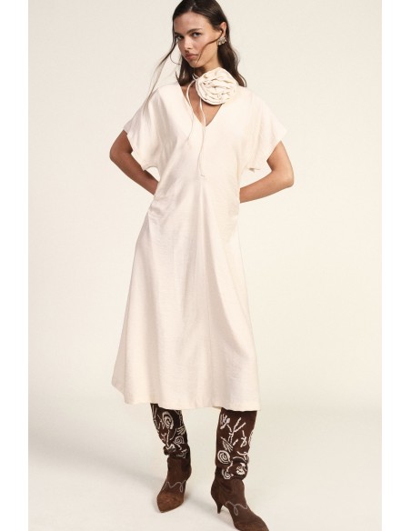 Vestido Midi Com Drapeado Lateral E Decote Em V Dixie