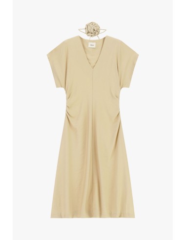 Vestido midi com drapeado lateral e decote em V Dixie