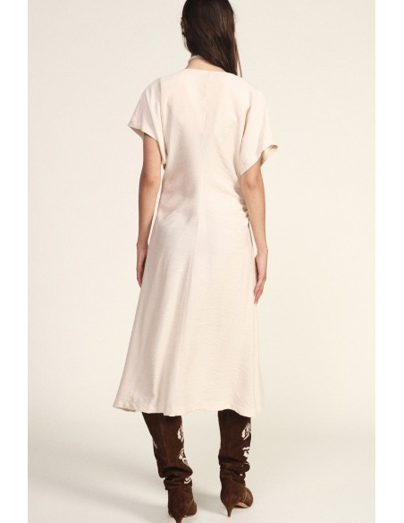 Vestido Midi com Drapeado Lateral e Decote em V Dixie