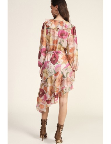 Vestido Curto Cruzado com Estampado Floral e Folhos Dixie